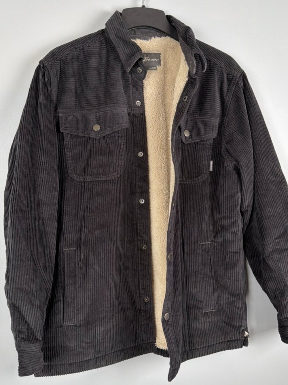Eddie Bauer Corduroy Jacket Mens M Black Sherpa Lined Shacket Faux Fur Thick